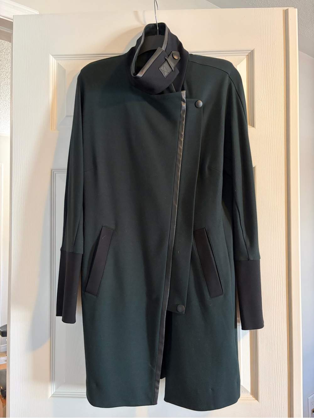 CAbi Dark Green Trench Coat with Black Trim